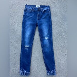 Free People Dark Blue Skinny Jeans with Frayed Hem Women Size 25